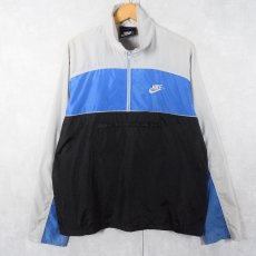 画像1: 80's NIKE 銀タグ ロゴ刺繍 切り替えデザイン ハーフジップ ナイロンプルオーバージャケット M (1)