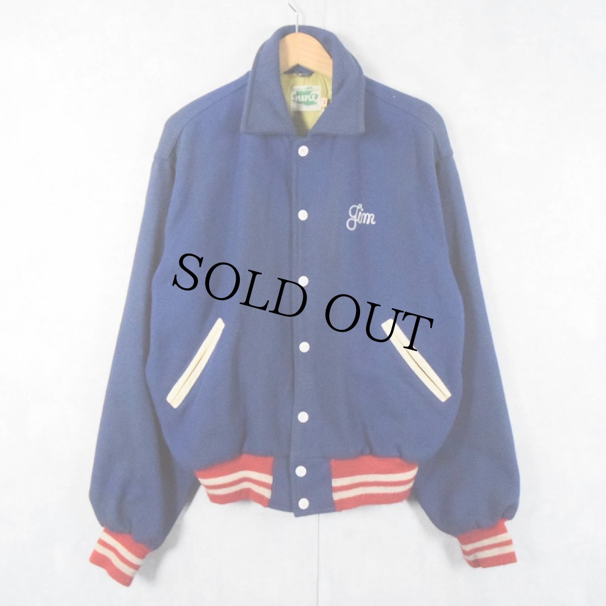 画像2: 60's MAPLE "HAMBURG HAWKS" チェーン刺繍 ウールスタジャン SIZE44 (2)