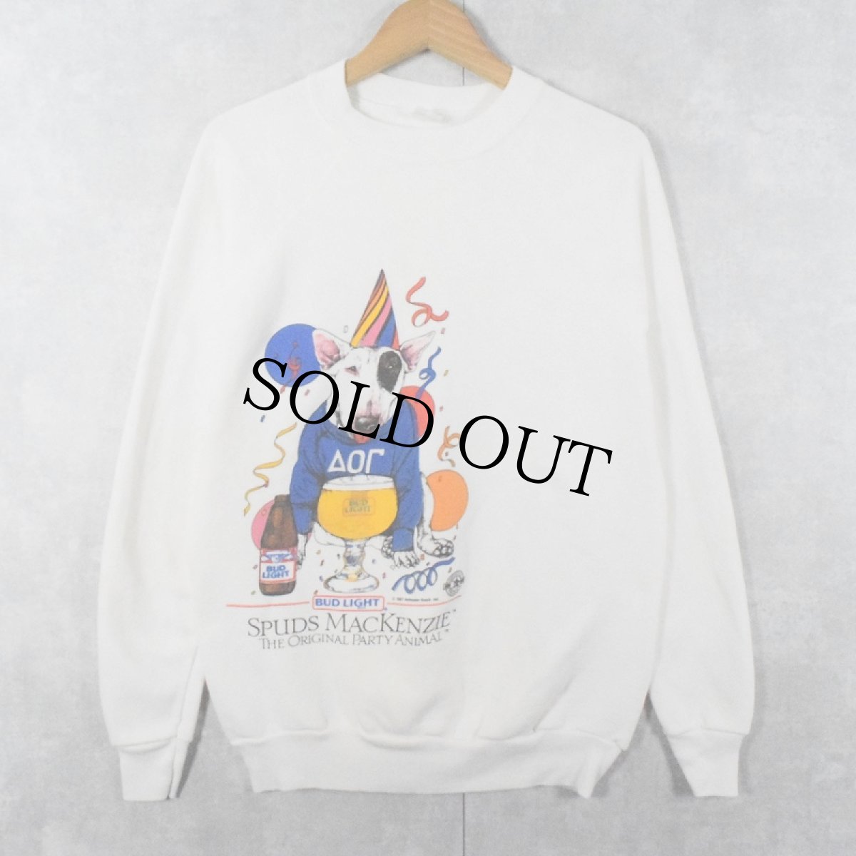 画像1: 80's BUD LIGHT "Spuds MacKenzie" ビールメーカー プリントラグランスウェット (1)