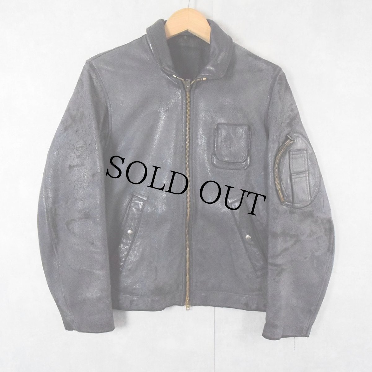 画像1: 〜80's M.I.C Cuir  FRENCH AIR FORCE レザーフライトジャケット NAVY (1)