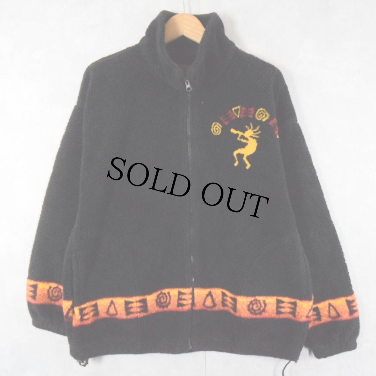 画像2: 90's BEAR RIDGE ココペリ柄 フリースジャケット BLACK M (2)