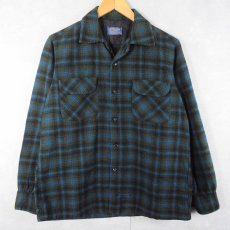 画像1: 50's Pendleton チェック柄 ウールオープンカラーシャツ M (1)
