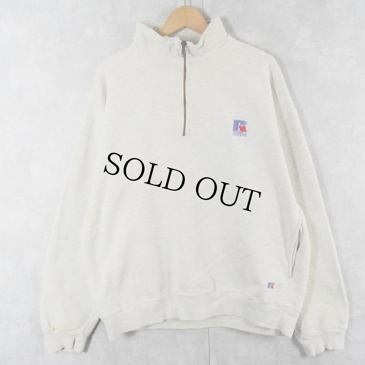 画像1: 90's RUSSELL ATHELETIC USA製 "HIGH COTTON" ロゴ刺繍 ハーフジップスウェット XL (1)