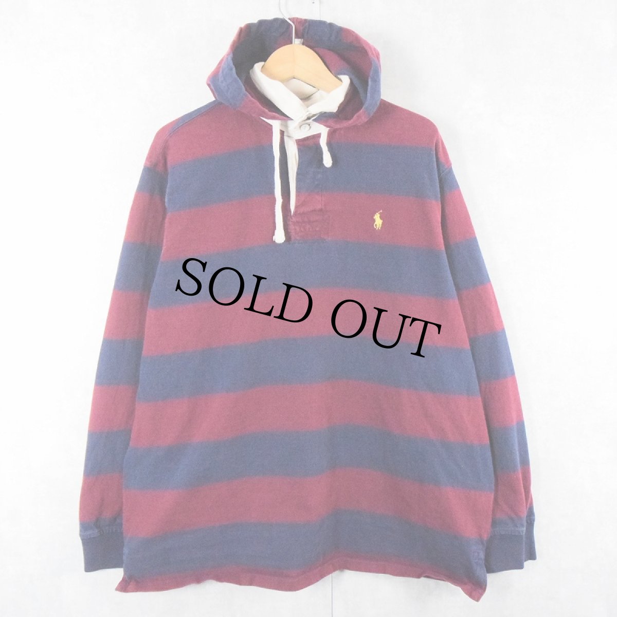 画像1: POLO Ralph Lauren ボーダー柄 フード付き レイヤードデザインラガーシャツ XL (1)