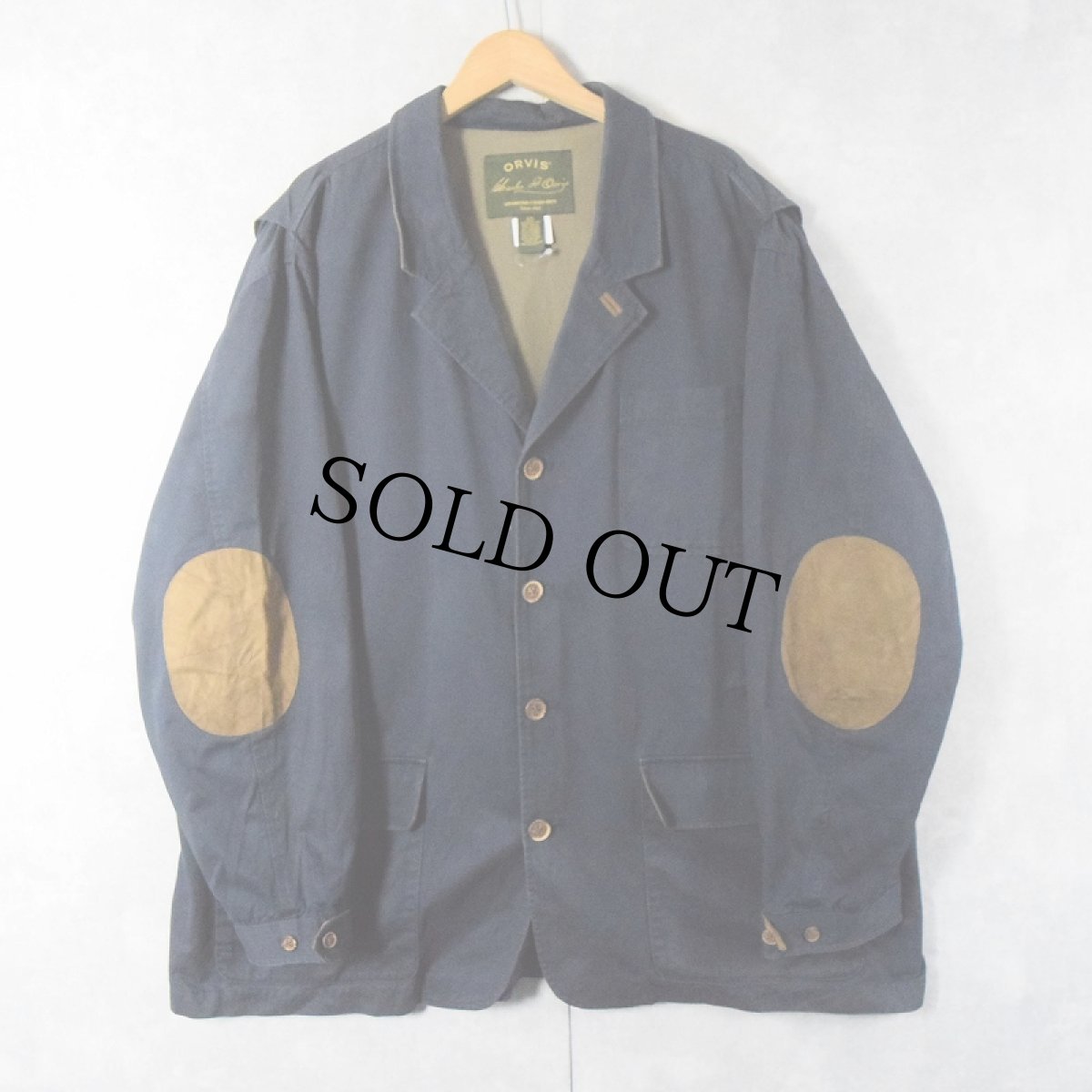 画像1: ORVIS エルボーパッチ付き コットンハンティングジャケット NAVY XXL (1)