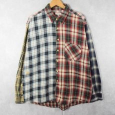 画像1: 90's J.CREW クレイジーパターン チェック柄 ライトネルシャツ L (1)