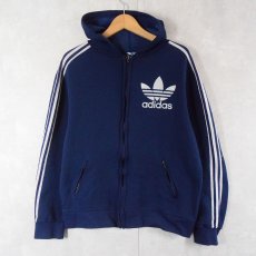 画像1: 70's adidas FRANCE製 ロゴフロッキープリント フード付き トラックジャケット NAVY (1)