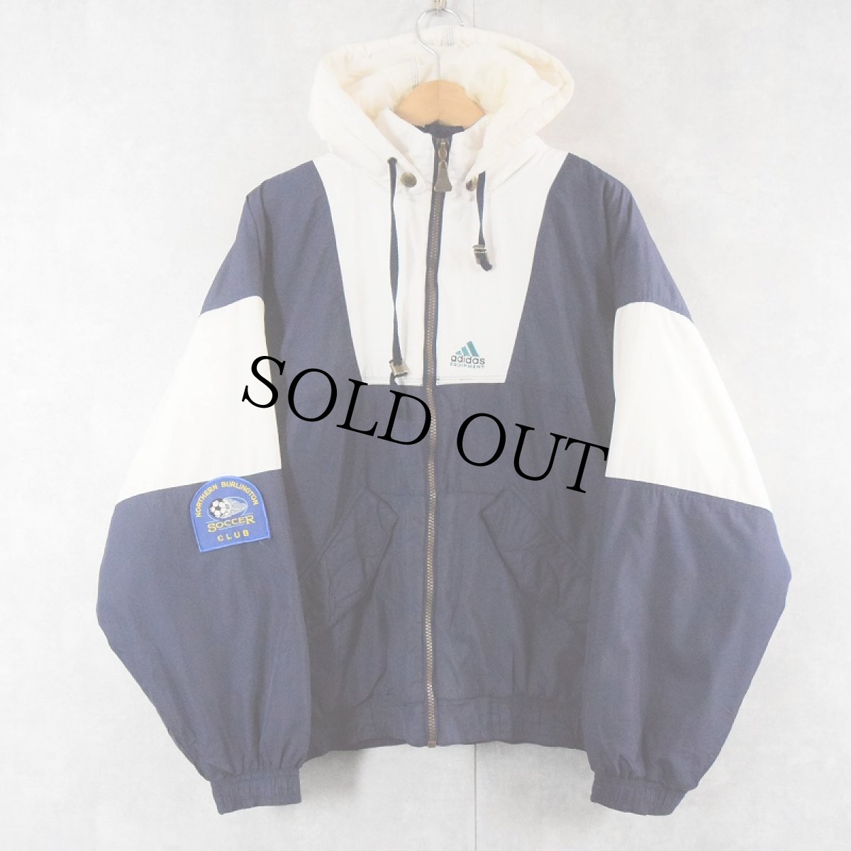 画像1: 90's adidas EQUIPMENT ロゴ刺繍 中綿入り ジップパーカー S (1)