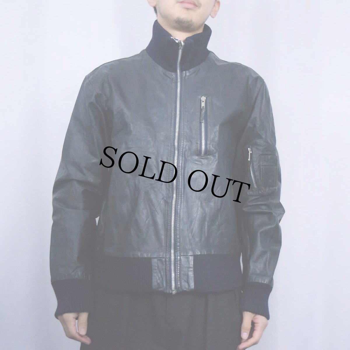 画像3: 民間品 ドイツ軍 フライトレザージャケット NAVY SIZE50 (3)