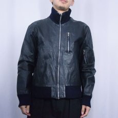 画像3: 民間品 ドイツ軍 フライトレザージャケット NAVY SIZE50 (3)
