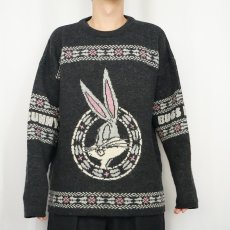 画像2: 90's Tenue De Soiree "Bugs Bunny" キャラクタースキーニットセーター XL (2)