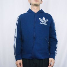 画像2: 70's adidas FRANCE製 ロゴフロッキープリント フード付き トラックジャケット NAVY (2)