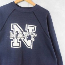 画像1: 90's TULTEX USA製 "NAVY" プリントラグランスウェット NAVY XL (1)