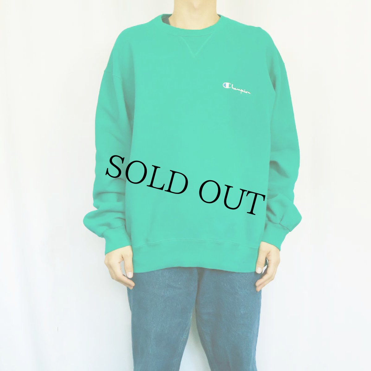 画像2: 80〜90's Champion USA製 青刺繍タグ 後期 前Vスウェット GREEN XL (2)