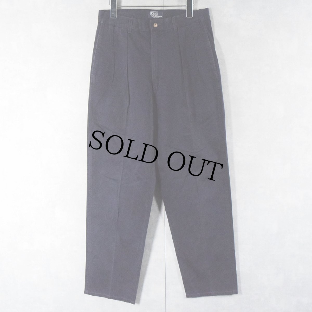 画像1: 90's POLO Ralph Lauren USA製 "POLO CHINO" 2タック コットンチノトラウザーズ NAVY W31 (1)
