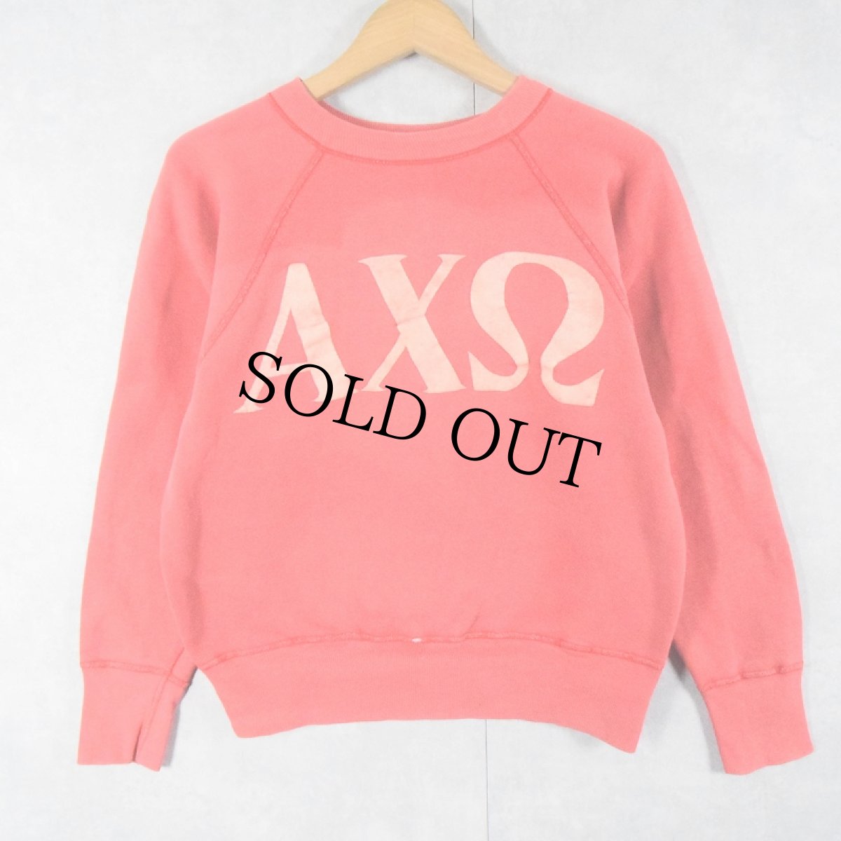 画像1: 60's Champion 大文字ランタグ USA製 "AXΩ" フロッキープリント ラグランスウェット S (1)