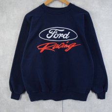 画像1: 90's Ford Racing ロゴプリントスウェット NAVY L (1)