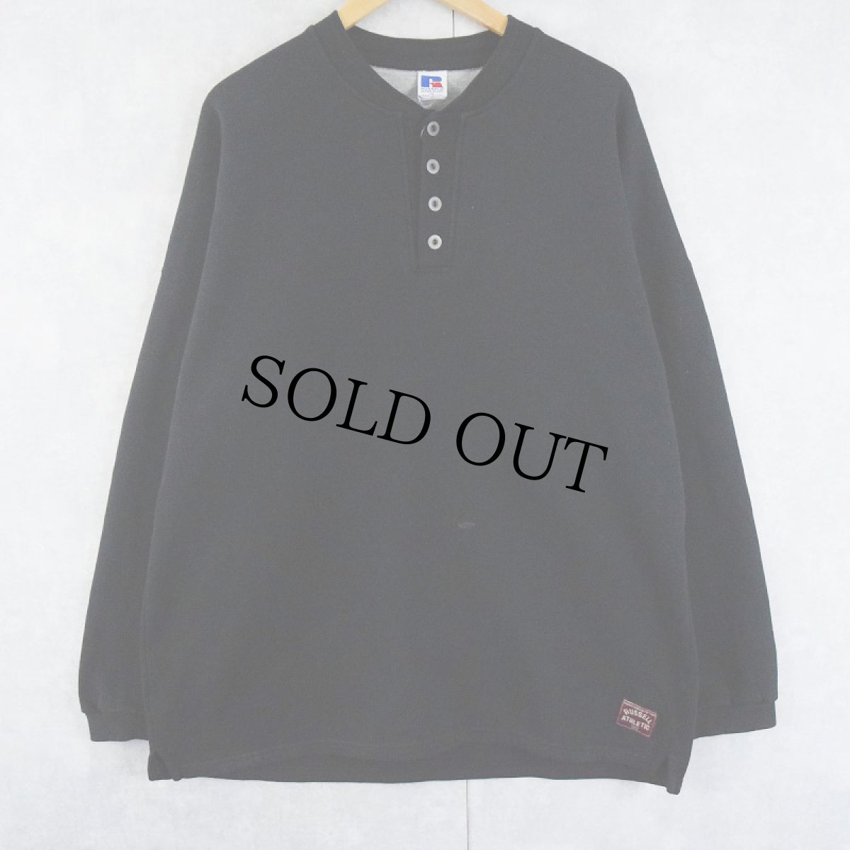 画像1: 90's RUSSELL ATHLETIC USA製 ヘンリーネックスウェット BLACK XL (1)