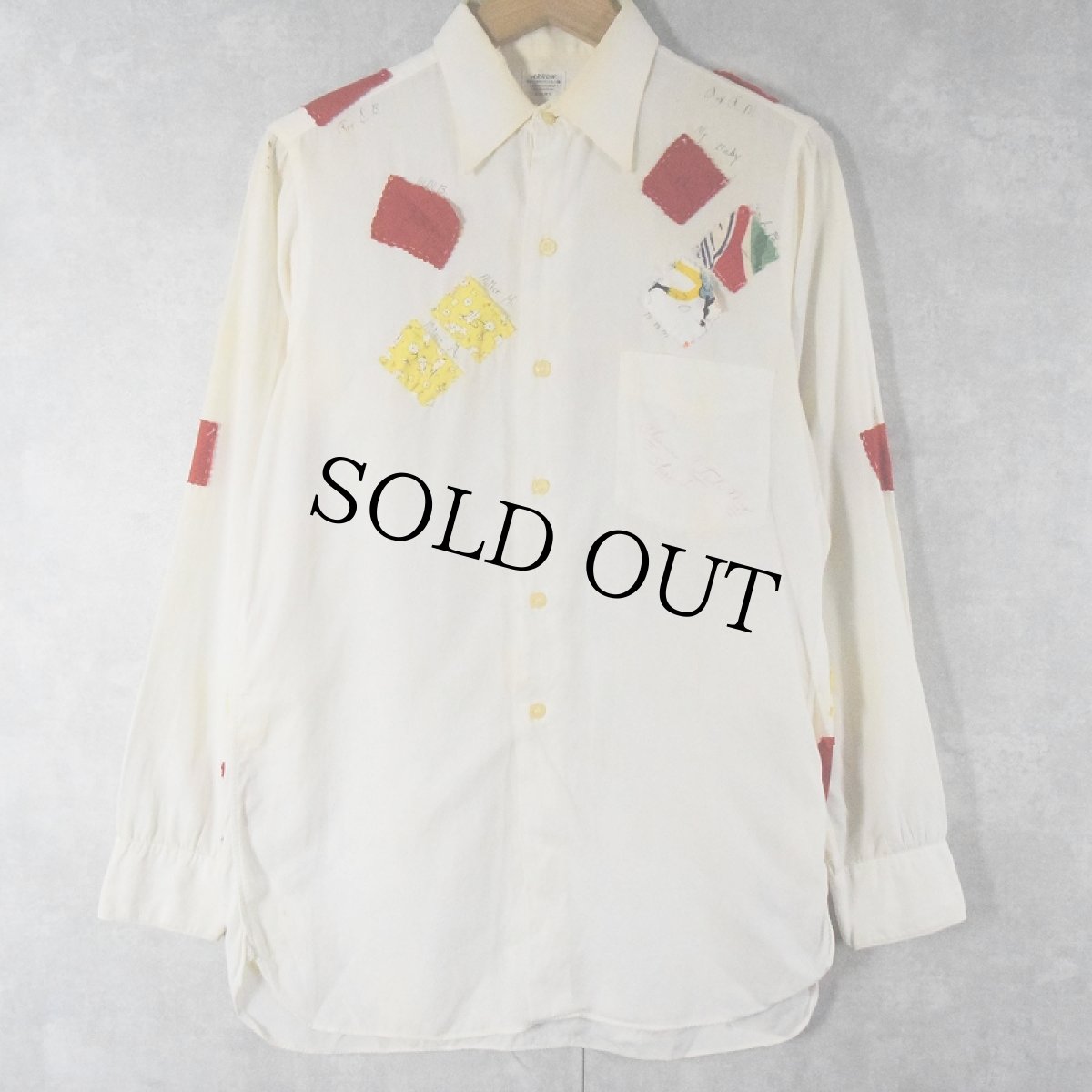 画像2: 50's ARROW USA製 マチ付き ハンドペイント コットンシャツ 14-32 (2)