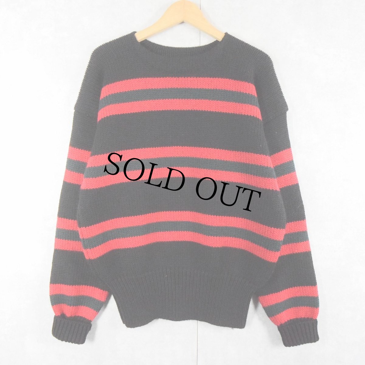 画像1: 90's POLO Ralph Lauren ボーダー柄 ウールニットセーター BLACK M (1)