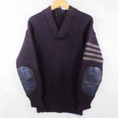 画像1: 〜60's エルボーパッチ付き ウールニットセーター NAVY (1)
