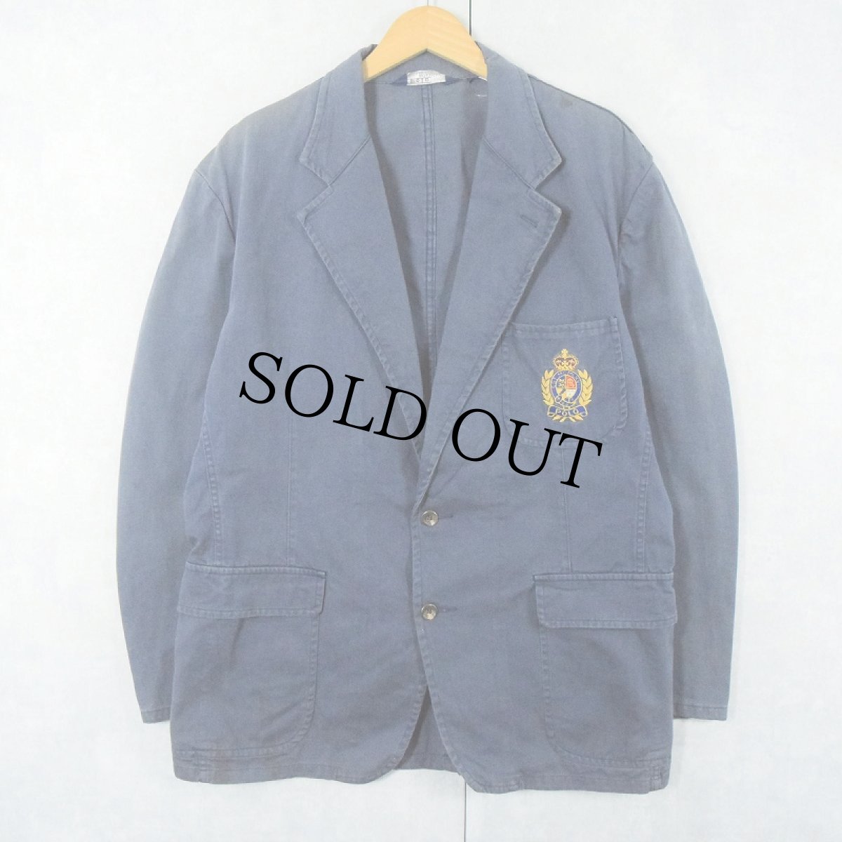 画像1: 90's POLO Ralph Lauren USA製 エンブレム刺繍 コットンテーラードジャケット NAVY SIZE44 (1)