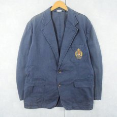 画像1: 90's POLO Ralph Lauren USA製 エンブレム刺繍 コットンテーラードジャケット NAVY SIZE44 (1)