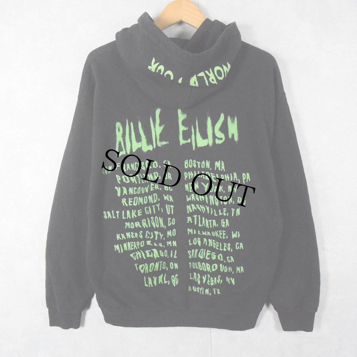 画像2: Billie Eilish "WORLD TOUR" ミュージシャンツアースウェットフーディー BLACK M (2)
