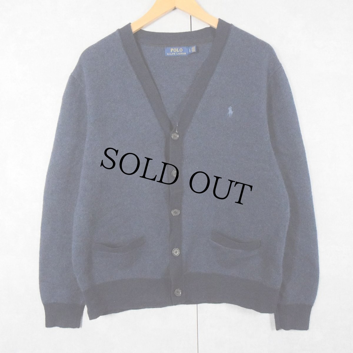 画像1: POLO Ralph Lauren ロゴ刺繍 メリノウールニットカーディガン NAVY L (1)
