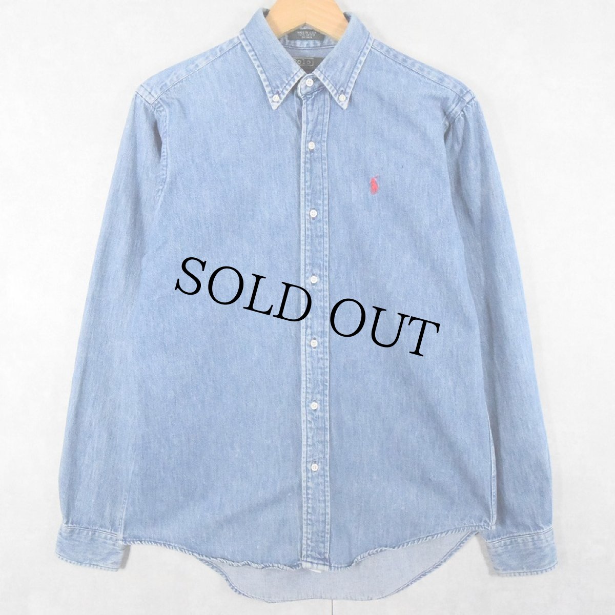 画像1: 80's POLO Ralph Lauren USA製 ロゴ刺繍 デニムボタンダウンシャツ XL (1)