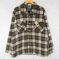 画像1: 70's Pendleton USA製 チェック柄 オープンカラーウールシャツ L (1)