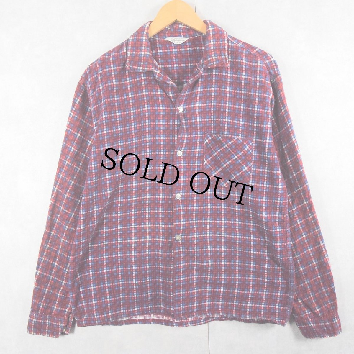 画像1: 50〜60's STYLED SPORTSHIRT USA製 チェック柄 プリントネルシャツ M (1)