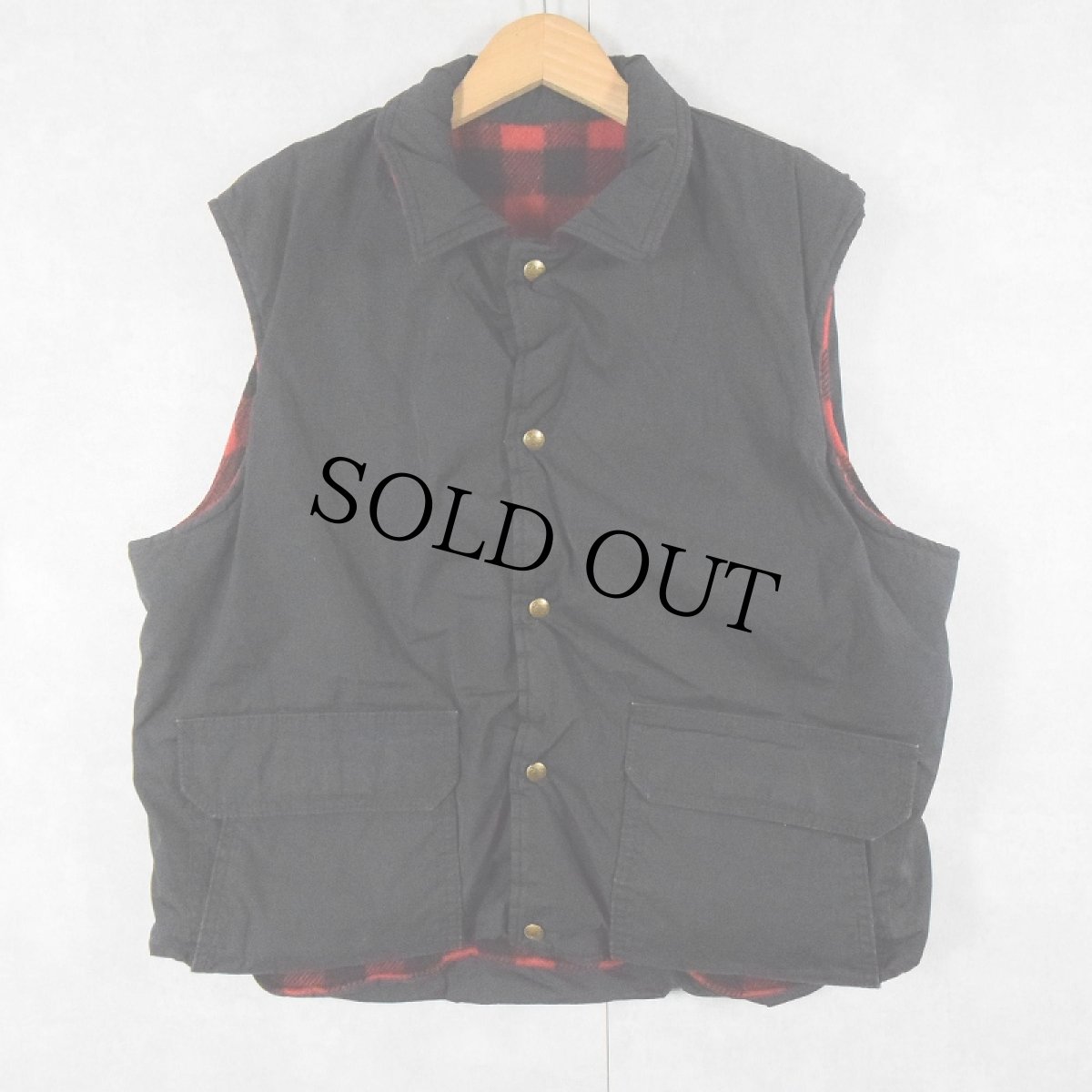 画像2: 80's Woolrich USA製 バッファローチェック柄 リバーシブル ウールベスト XL (2)