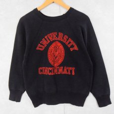 画像1: 60's Nowrich USA製 "UNIVERSITY CINCINNATI" フロッキープリント ラグランスウェット NAVY M (1)