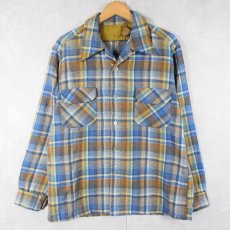 画像1: 70's PENDLETON USA製 チェック柄 オープンカラーウールシャツ L (1)
