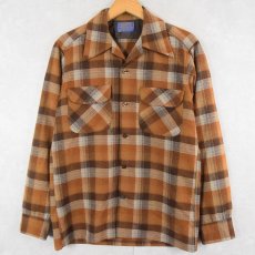 画像1: 70's PENDLETON チェック柄 オープンカラーウールシャツ S (1)