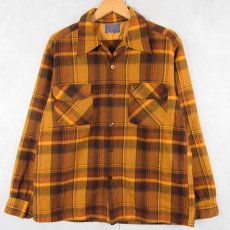 画像1: 70's PENDLETON USA製 チェック柄 オープンカラーウールシャツ L (1)