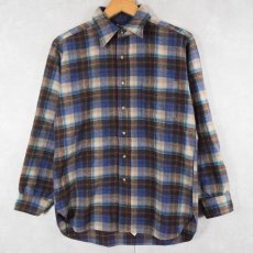 画像1: 70's PENDLETON USA製 チェック柄 ウールシャツ M (1)