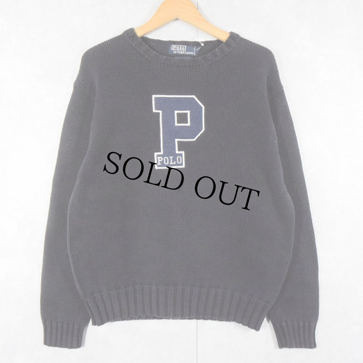 画像1: 90's POLO Ralph Lauren ワッペン付き コットンニットセーター NAVY S (1)