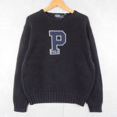 画像1: 90's POLO Ralph Lauren ワッペン付き コットンニットセーター NAVY S (1)