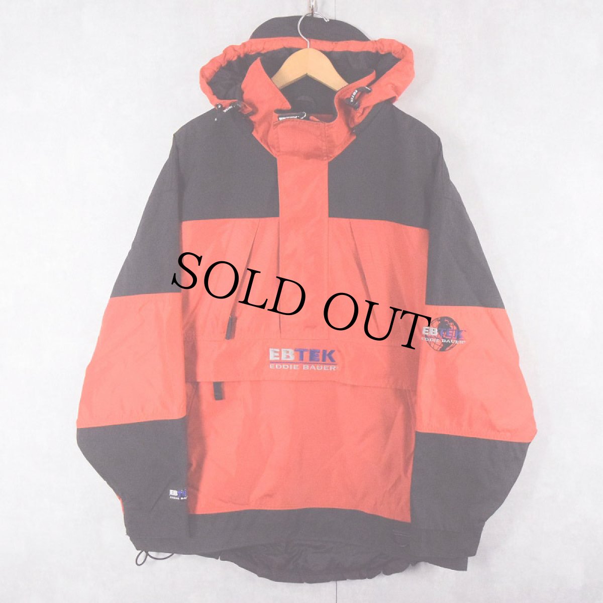 画像1: 90's Eddie Bauer EBTEK ロゴ刺繍 ナイロンアノラックパーカー ORANGE L (1)