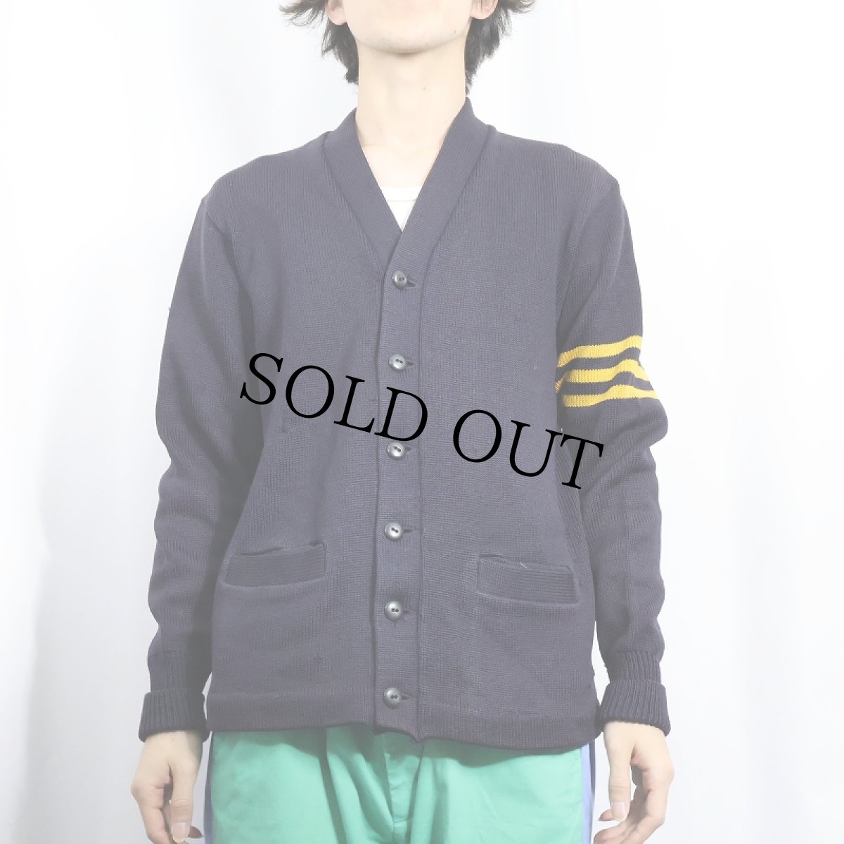 画像2: 50〜60's Chick Chester ウールニットカーディガン NAVY (2)