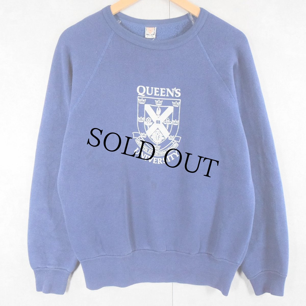 画像1: 80's TIGER BRAND "QUEEN'S UNIVERSITY" プリントラグランスウェット NAVY L (1)