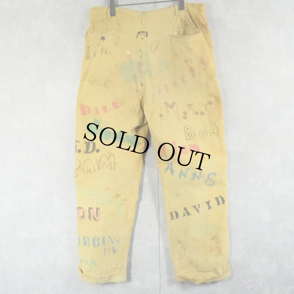 画像2: 50's ハンドペイント メモリアルコーデュロイパンツ W35 (2)