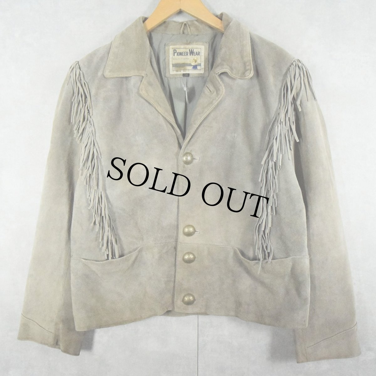 画像2: 70's PIONEER WEAR ハンドぺイント フリンジ付き スエードレザージャケット SIZE44 (2)