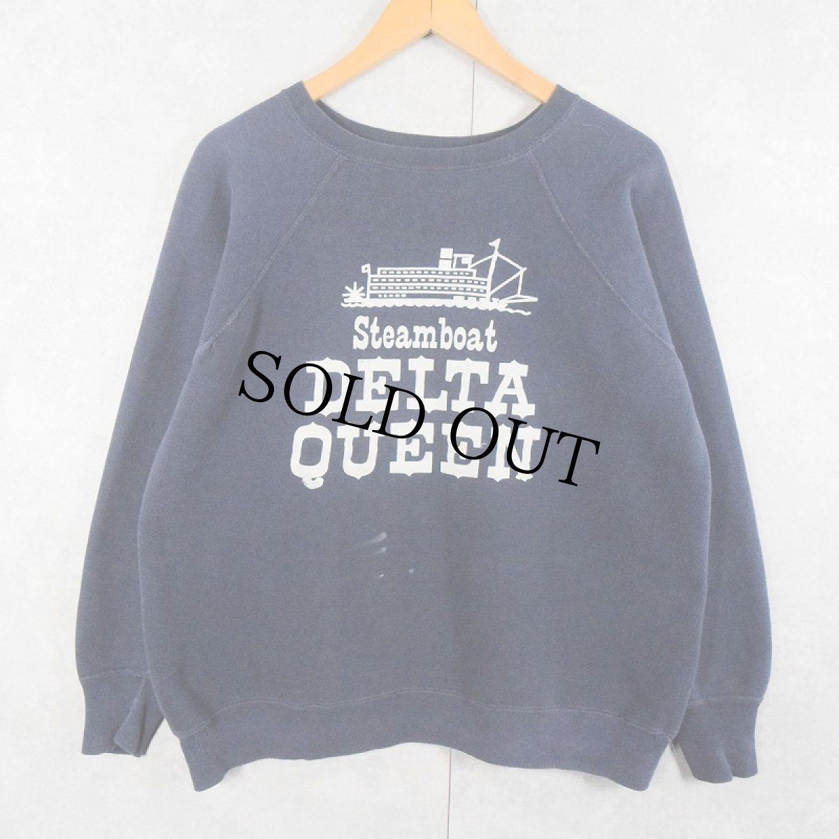 画像1: 60's "Steamboat DELTA QUEEN" フロッキープリント ラグランスウェット NAVY (1)