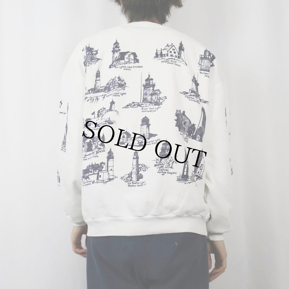 画像3: 80〜90's MICHIGAN RAG CO. USA製 ライトハウス柄 プリントスウェット XL (3)