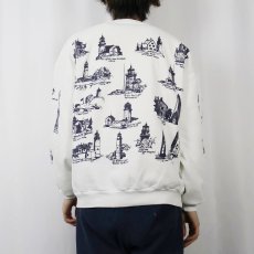 画像3: 80〜90's MICHIGAN RAG CO. USA製 ライトハウス柄 プリントスウェット XL (3)
