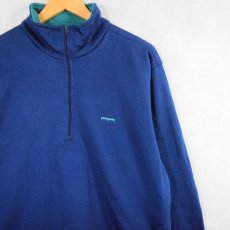 画像1: 80's Patagonia "capilene" USA製 ロゴ刺繍 裏フリース ハーフジッププルオーバージャケット XL (1)