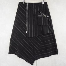 画像2: ストライプ柄 デザインスカート BLACK W30 (2)